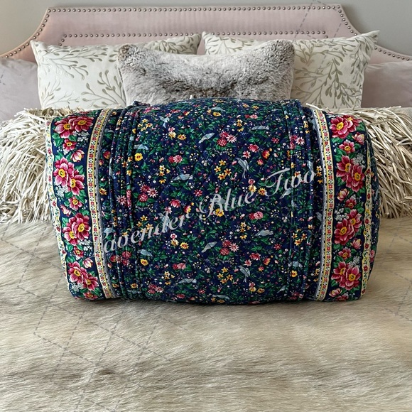 Vintage VERA BRADLEY Bluebird 1998 Original Duffle Bag Blue Green Floral Quilted - Picture 10 of 14